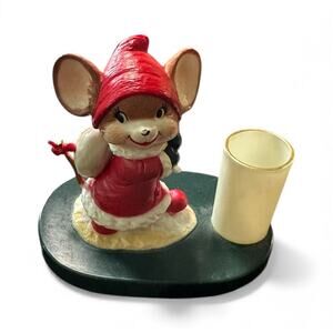 Homco Christmas Santa Mouse Figurine Toothpick or Candle Holder